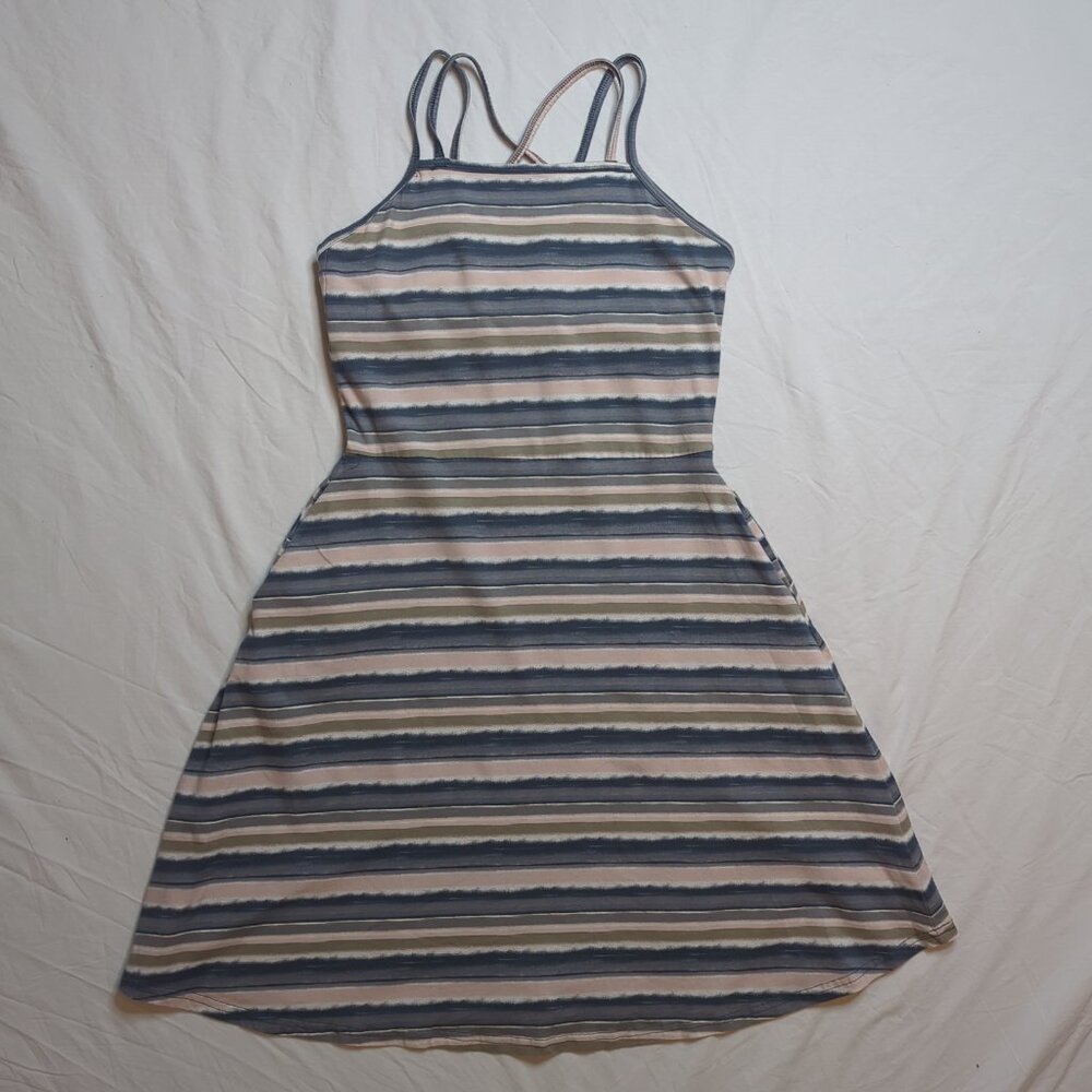 Pact Striped Cross Strap Fit & Flare Dress, Size Medium